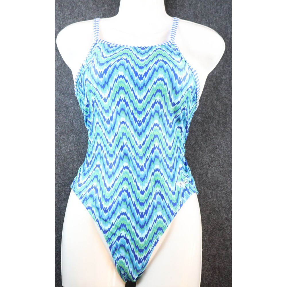 Dolfin Uglies One Piece Womens 30 Blue Green Chevron Swim Training NWT